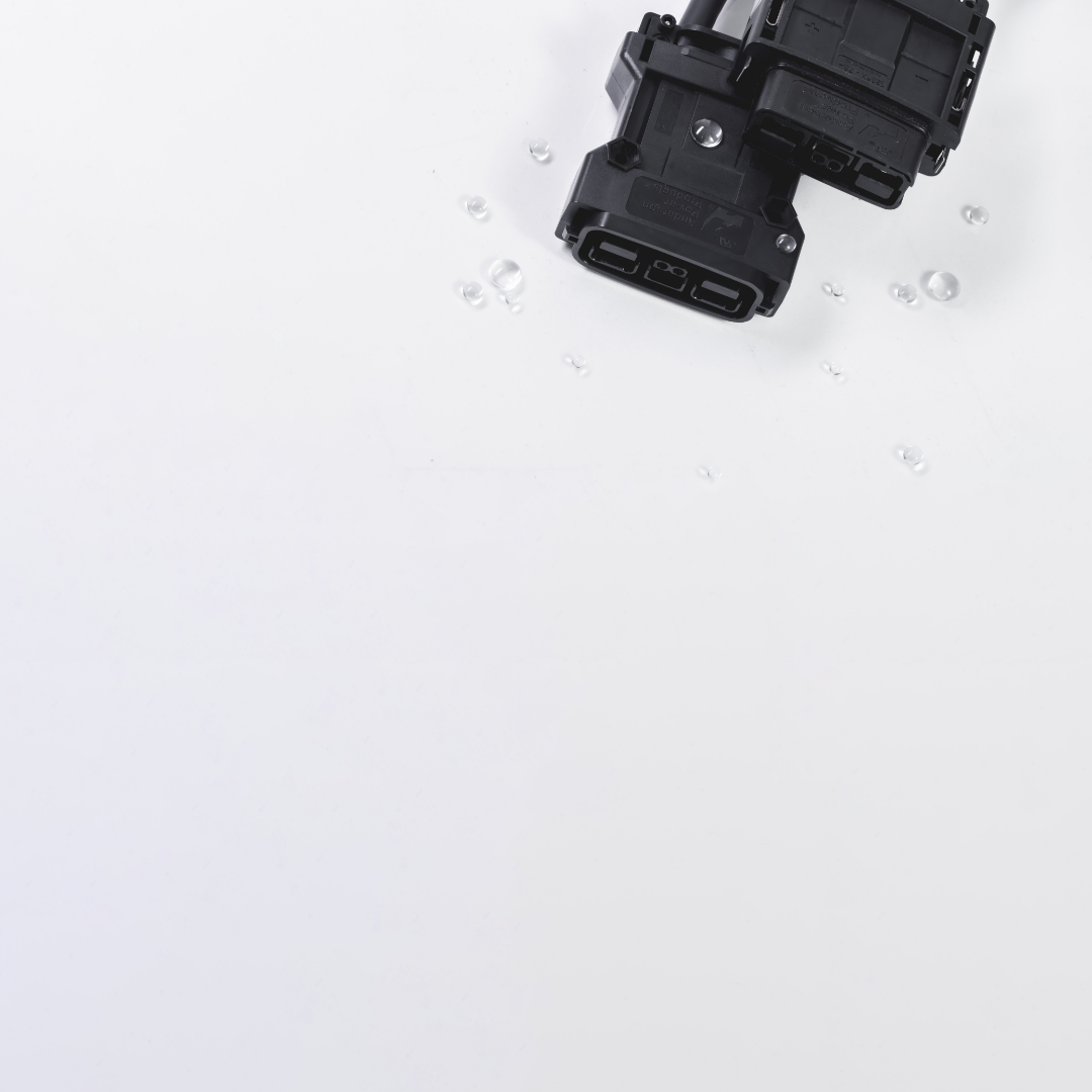 Black connector on white background