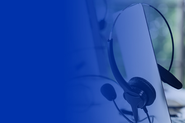 Headset and customer support equipment at call center ready for actively service . Corporate business help desk and telephone assistance concept .