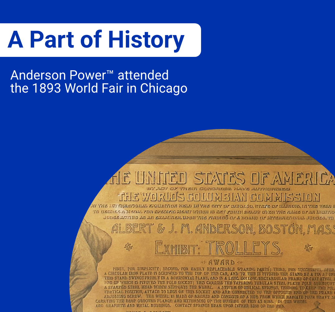 Graphic image discussing Anderson Power being at the 1893 World Fair